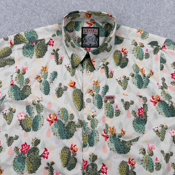 Dixxon Flannel Co Desert Rose Shirt Mens XL Cream Cactus Print Short Sleeve - Picture 2 of 9